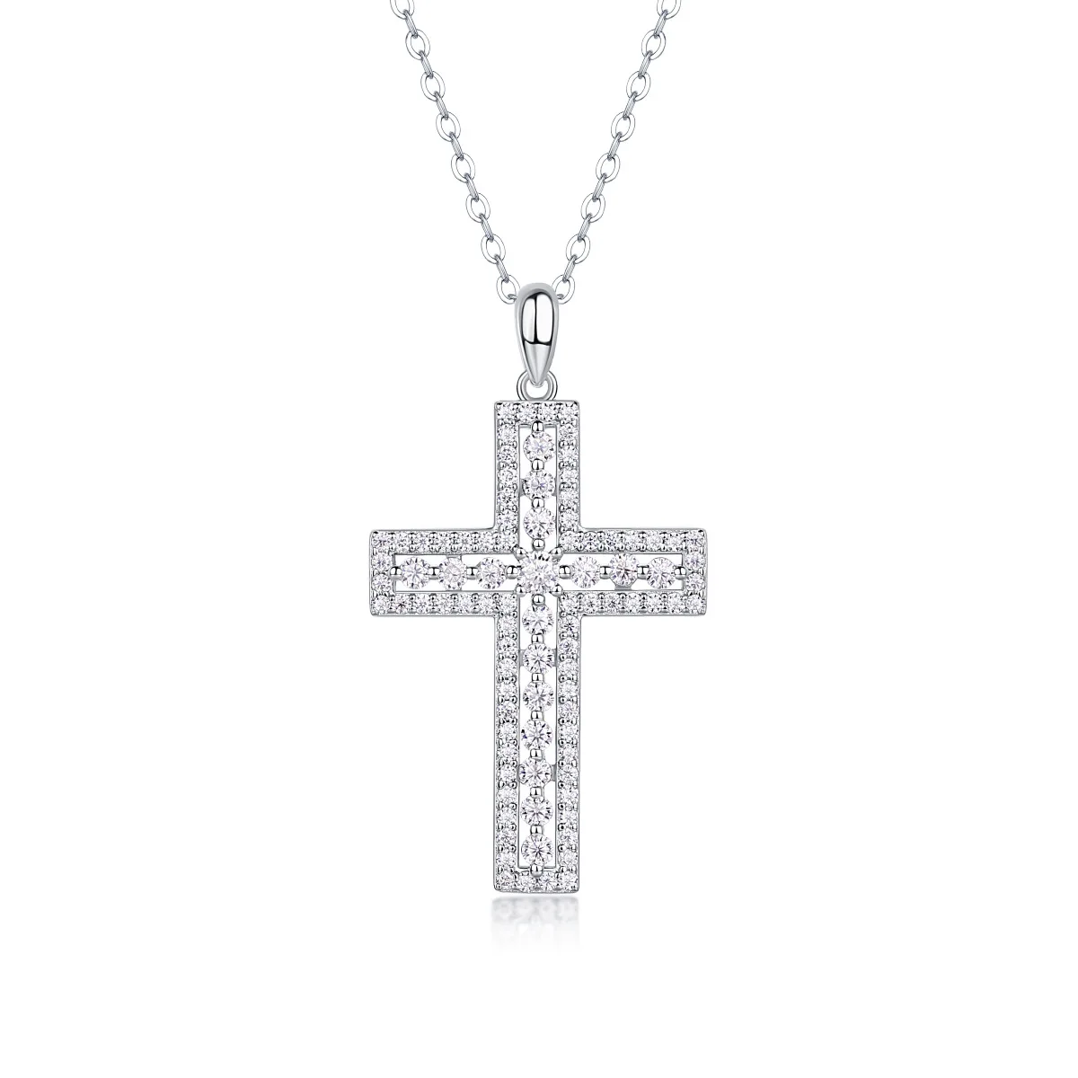 Wholesale Fine Jewelry S925 Sterling Silver Inlay Moissanite Cross Pendant Women Gold Plated Collarbone Chain Asylum Necklace