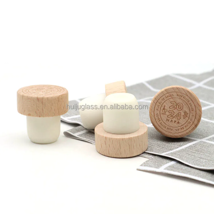 Customized Wooden Cap Natural Cork Synthetic Stopper 22.5mm Polymer Cork Stopper with engraved logo