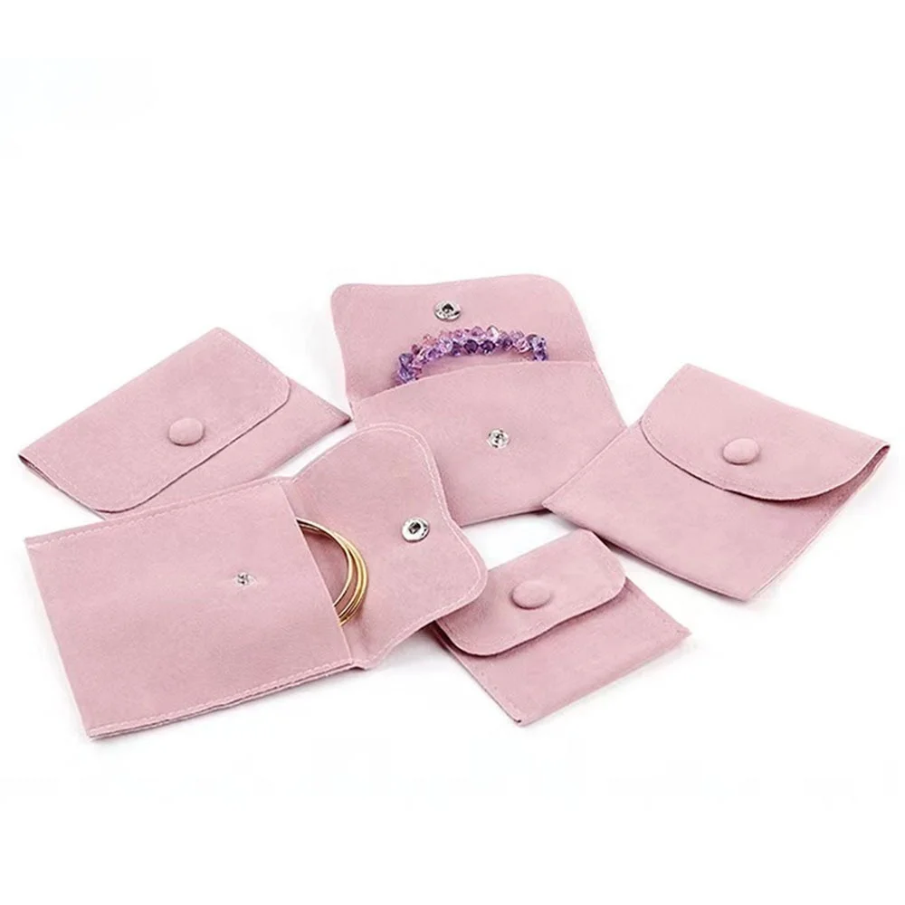 Wholesale Custom Logo Suede Jewelry Makeup Envelope Flap Velvet Jewellery Gift Packaging Pouch Bag With Button