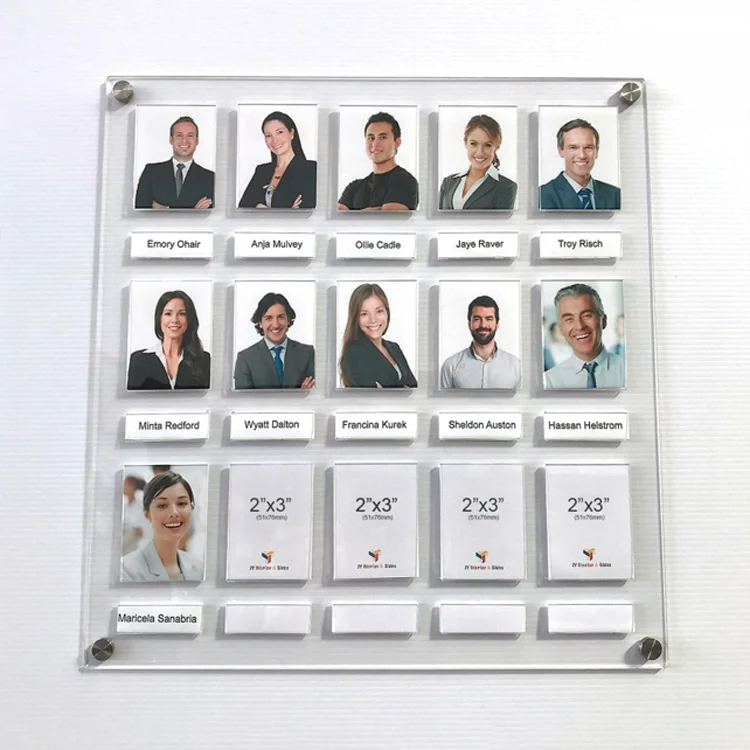 Acrylic Photo Display Board with Name Pocket 2x3inch Pocket Board Plexiglass Notice Display Custom Office Staff Photo Pocket