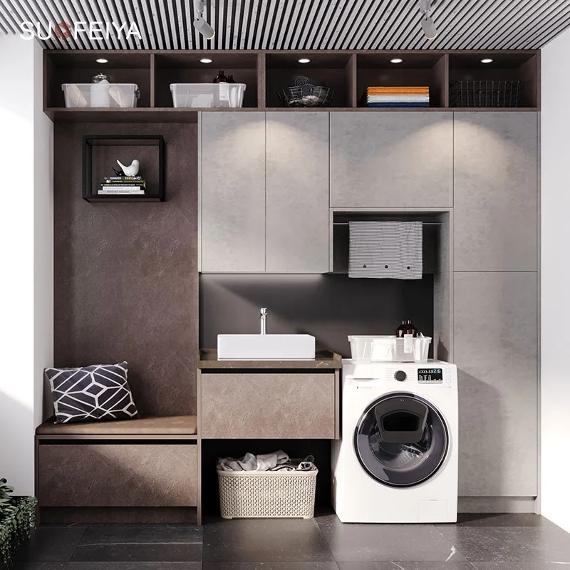 SUOFEIYA Luxury Bathroom Side Cabinet Bathroom Furniture Laundry Sink Cabinet Combo Waterproof Washing Machine Cabinet