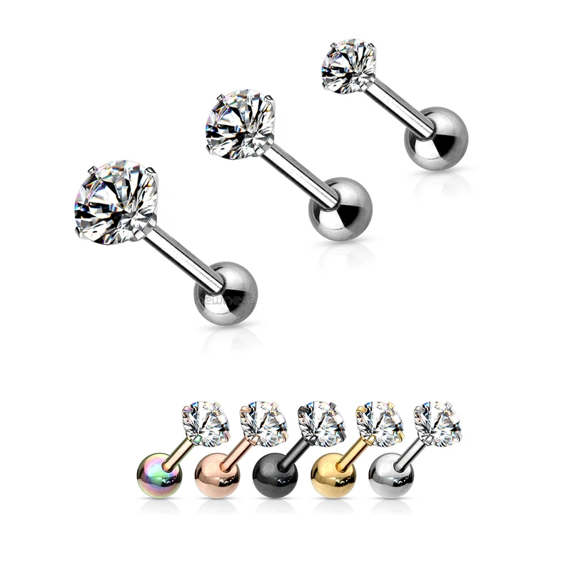 Newness Prong set Round CZ 100% 316L Surgical Steel  Cartilage Earrings Piercing jewelry