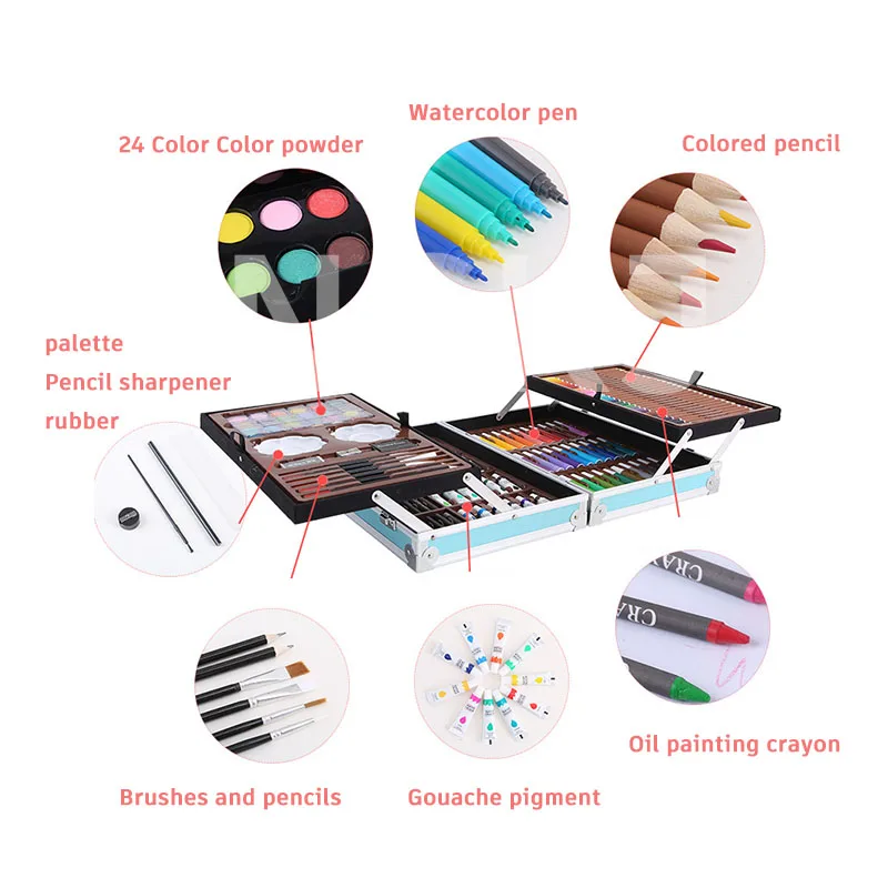 145PCS Aluminium Alloy BOX Packing DIY Art Stationery Set Painting Kit Colour Supplies Kids Drawing