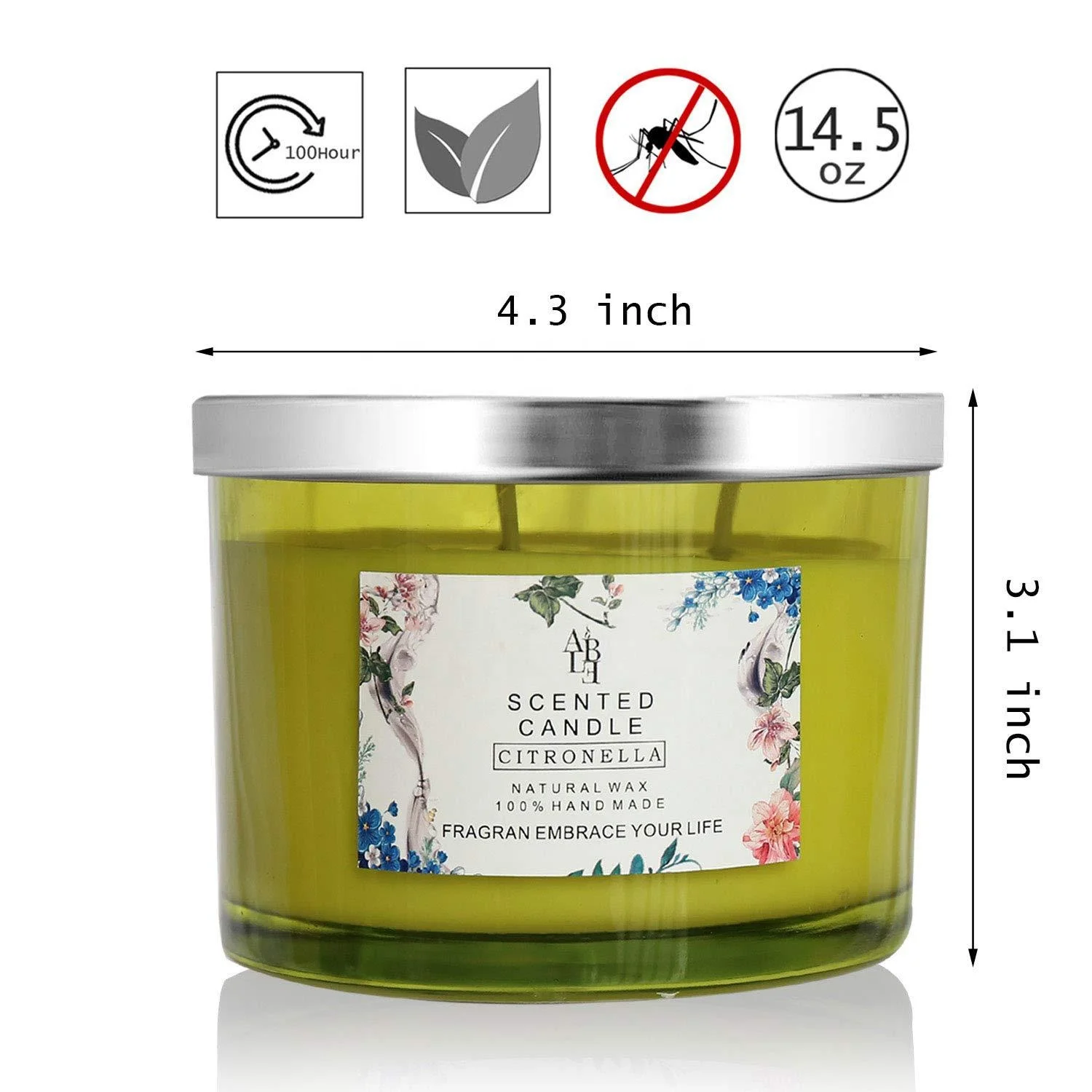 Wholesale 3 wick 100% natural soy scented candle in glass jar with lid