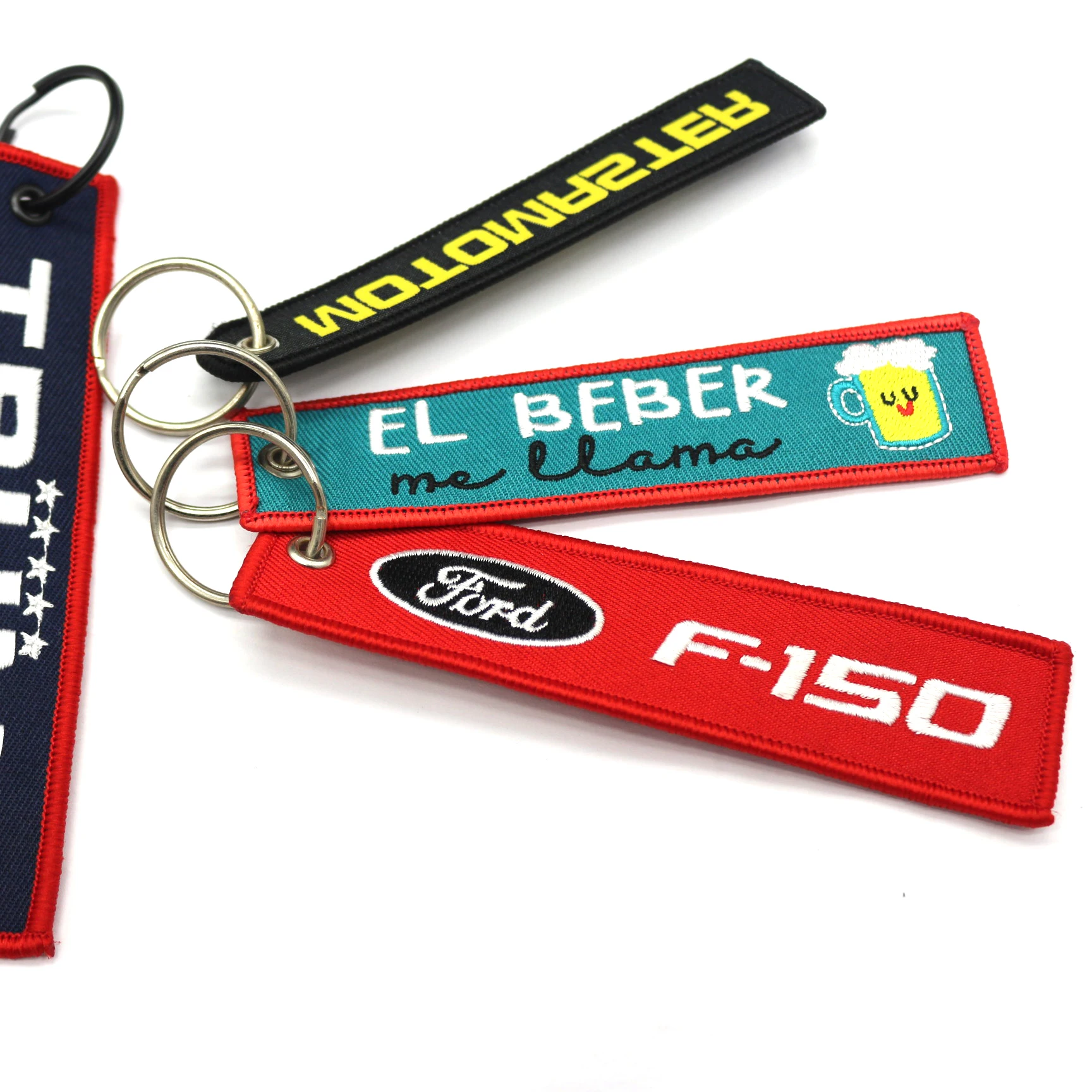 Creative Durable Custom Logo Embroidery Key Chain Cheap Fabric Key Ring Patch Key Tag Blank Embroidered Keychain