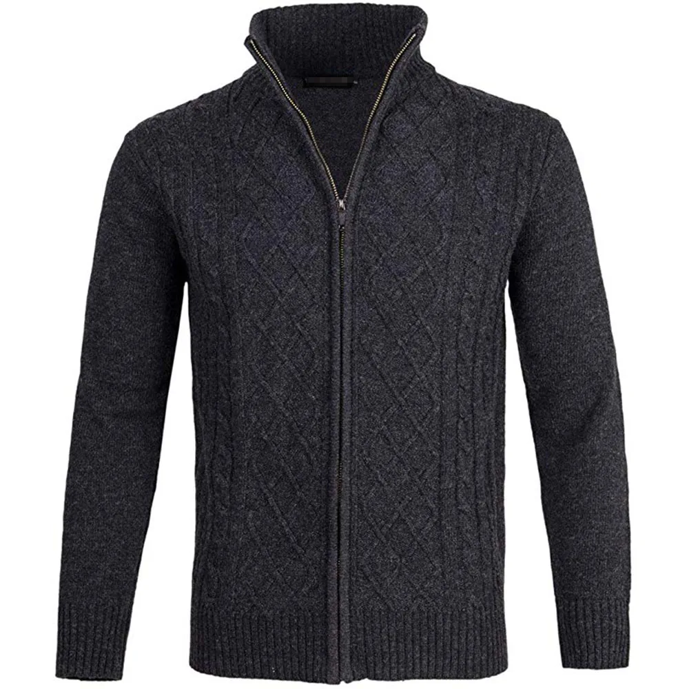 OEM Long Sleeve Wool Stand Collar Autumn Sweater Men Knitted Cardigan Sweater with Zipper