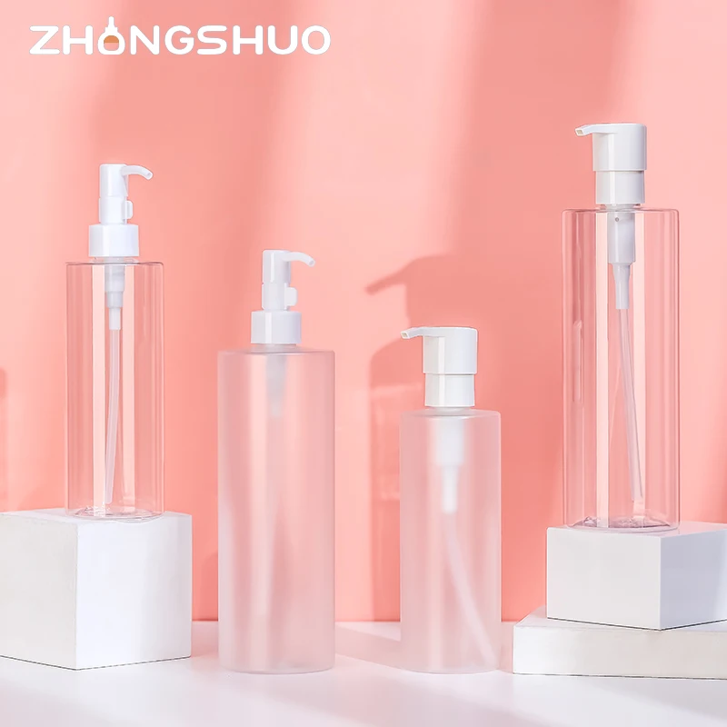 luxury custom makeup bottles cosmetic plastic makeup remover oil bottle 300/500 ml with different pump for face skincare packing