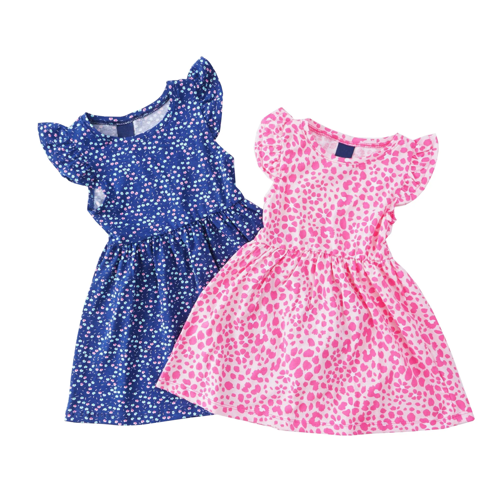 New Summer cotton little flowers butterfly stars Kids baby girls dresses up ruffle sleeves for 1-4 years old