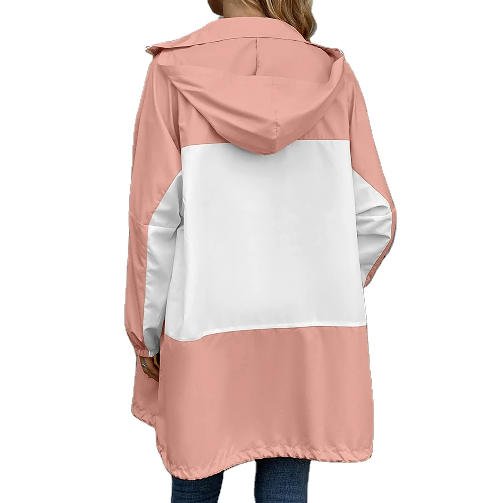 Hooded color-blocked waterproof garment outdoor sports hiking casual jacket women summer thin coat