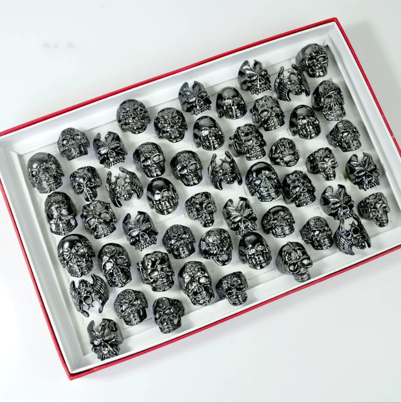 Популярные аксессуары, мужское кольцо с черным черепом в разных стилях, ювелирные изделия в готическом стиле, панк, смешанная партия