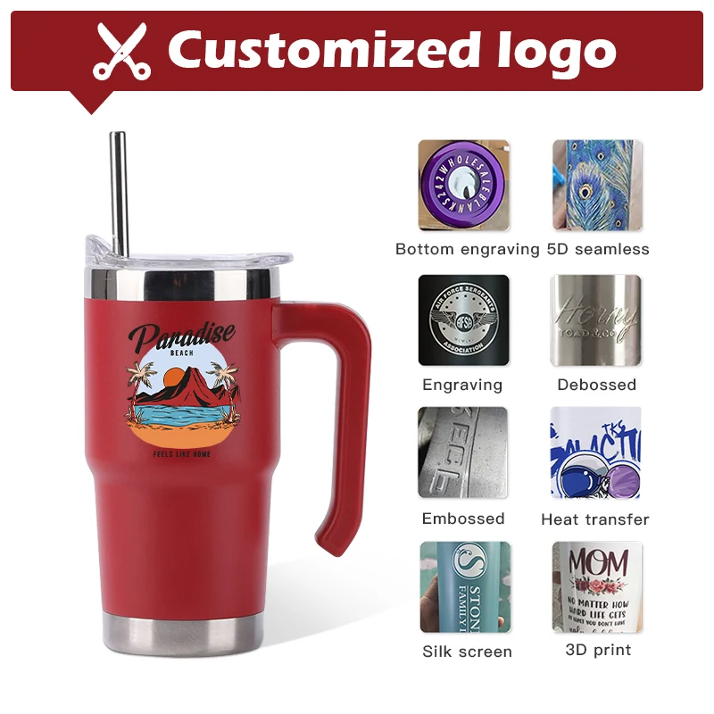 Ready to ship stainless steel insulated 16oz travel coffee mug custom logo double wall beer tumbler with handle and straw