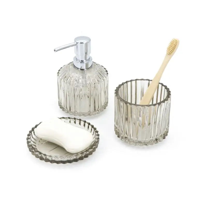 High Quality Glass Modern Bathroom Accessories 3 pcs Bathroom Set Glass hotel bathroom set