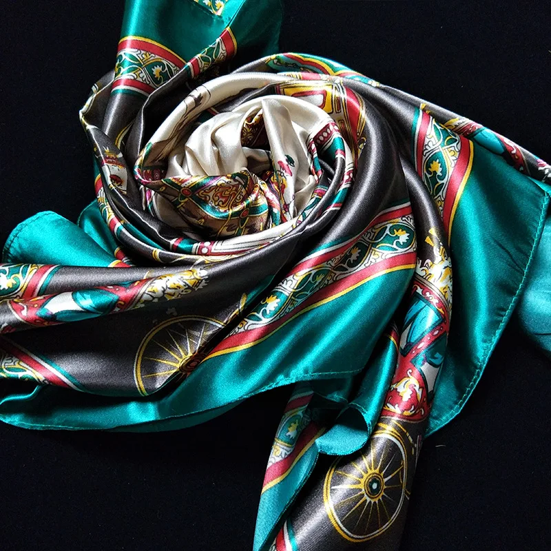 Fashion Hijab Scarf For Black Women Silk Satin Print Kerchief Female Square Shawls Wraps Neck Scarves Ladies