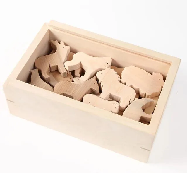 Wooden Zoo animal toys for children Montessori education wooden Zoo animal set