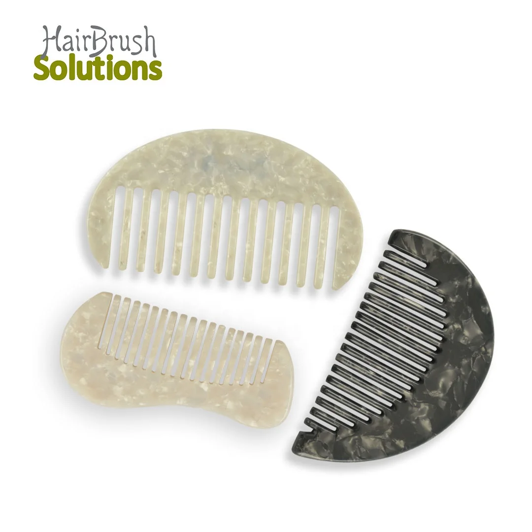 Custom Logo Korean Small Travel Pocket Purse Comb Marble Cushion Curved Cellulose Acetate Hair Comb Set for Lady