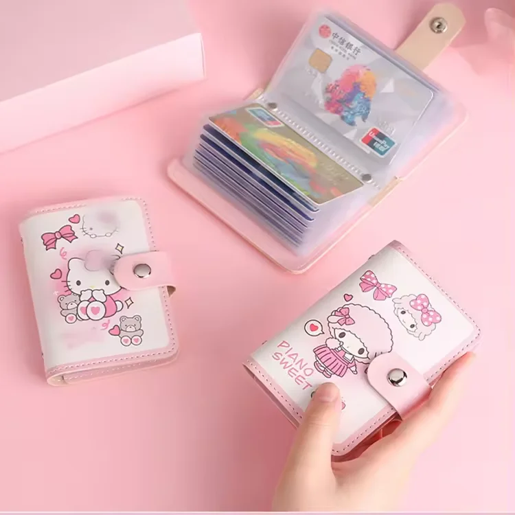 acrylic id card holder cute retractable mini leather credit card holder soft pu credit card organizer for women and girl