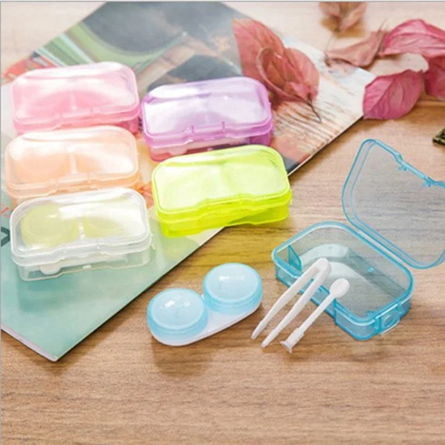 High Quality Simple portable candy contact lens case with Mirror Color Contact Lenses Case Accessories Plastic Material holder