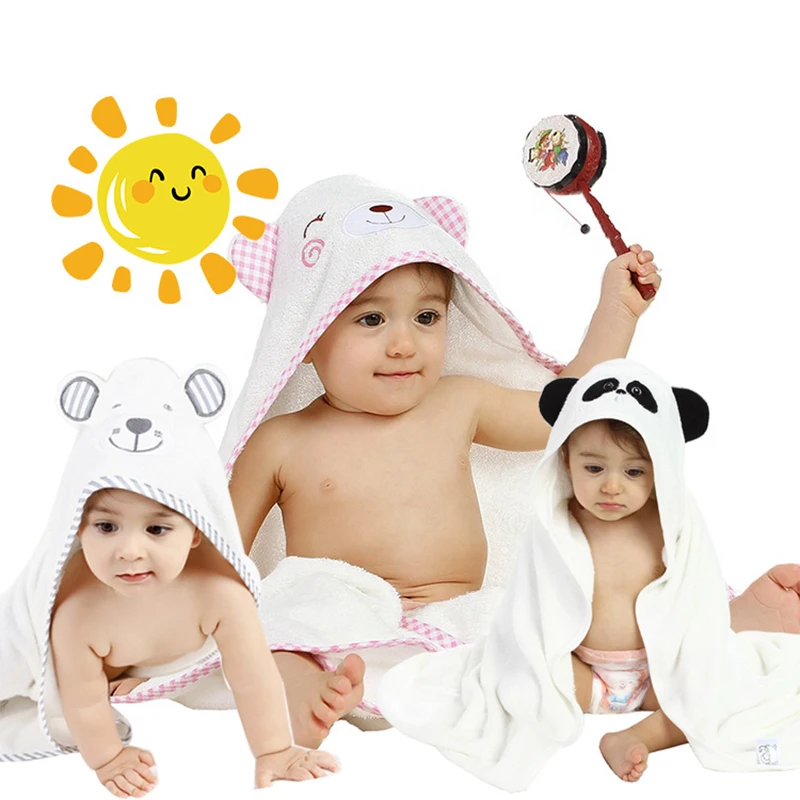 
90*90cm Lovely elephant design thick bamboo white Hooded gym towels 