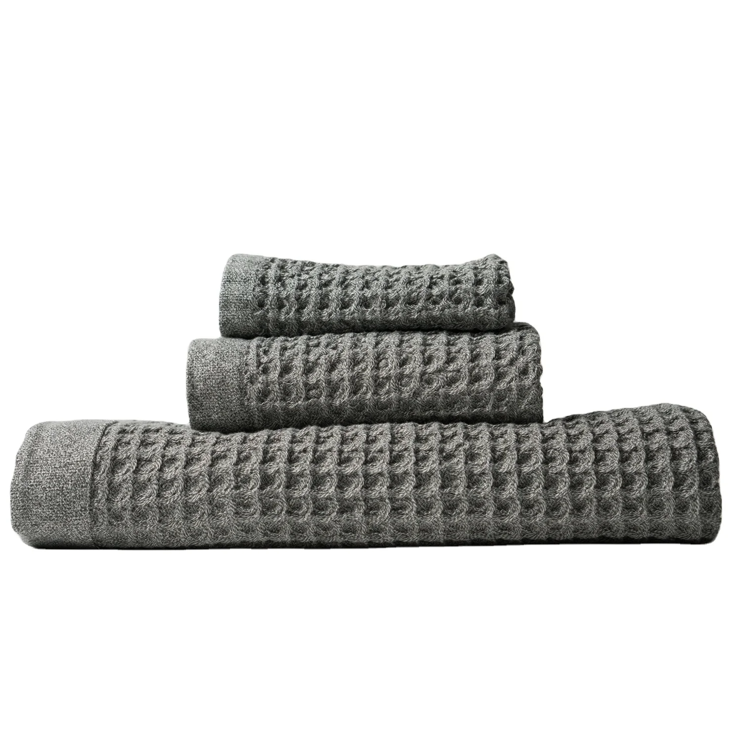Waffle Weave Bath Towel Set Antimicrobial 100% Supima Cotton Grey Premium Luxury Bath Hand Washcloth Towels for Bathrooms