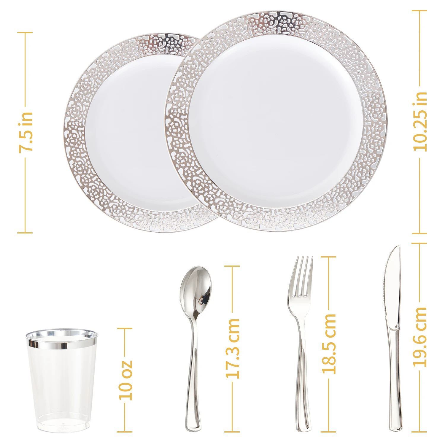New design fashion hollow-carved silver plastic disposable plates dinnerware set