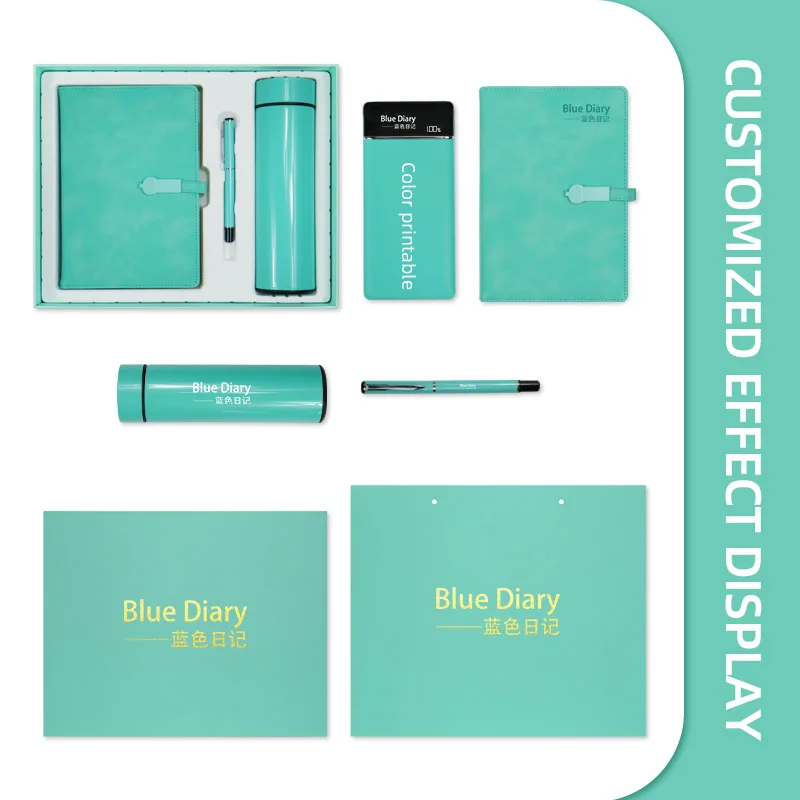 2023 Trending Lake Blue Power Bank Notebook Pen Thermos Cup  Custom Gifts Boxes New Promotional Corporate Gifts Business Gifts