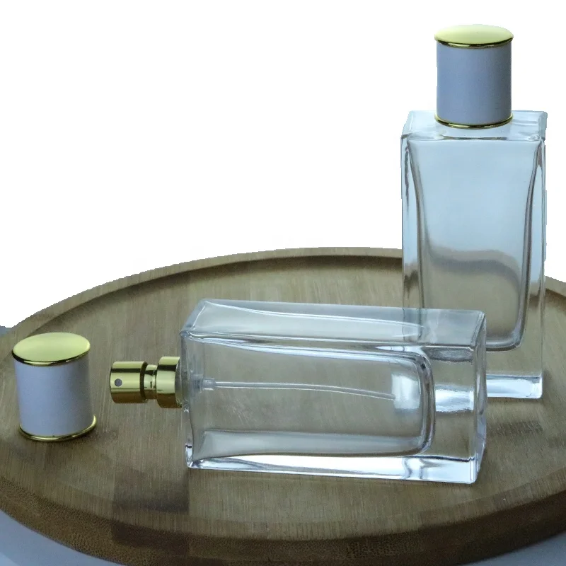 Hot sale Bottle for Perfume 50ml Clear square glass atomizer perfume bottle spray Glass Bottle with White Lid (GPM01-50)
