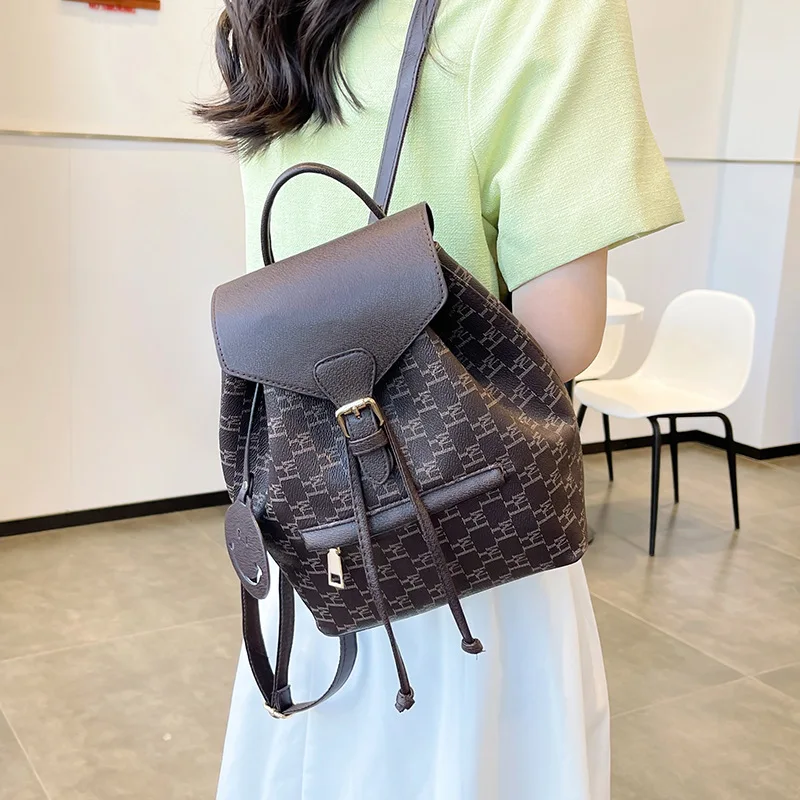 Multifunctional backpack 2023 new everything fashion color bump schoolbag travel draw rope backpack for women