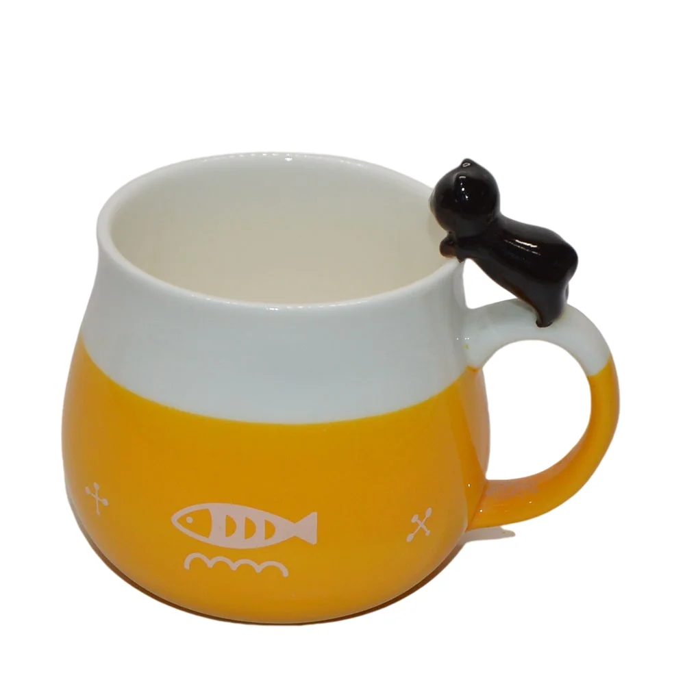 Black Cat Peeking On The Cup,Two-Tone Cute Ceramic Coffee Mug With Handle,Unique Creative Porcelain Funny 3D Statue Tea Cup