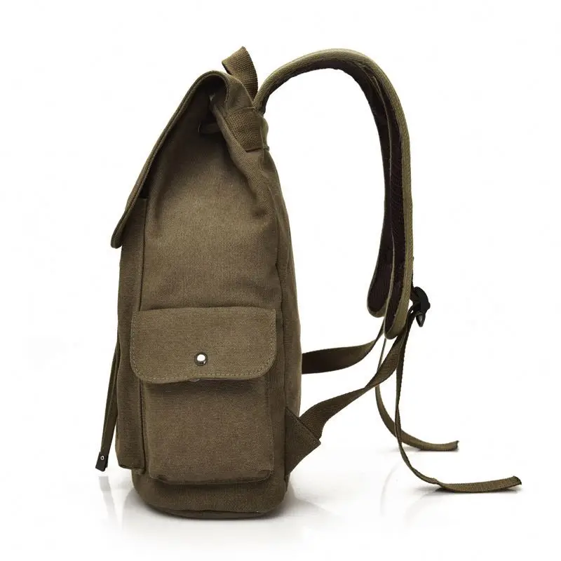 REAL FORT Leisure drawstring laptop bag canvas backpack for men Vintage school bag retro travel backpack for teenager