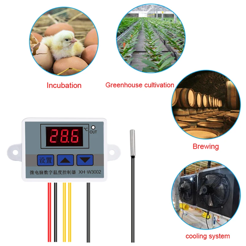  12V 24V 48V Термостат 110V-220V W3002 цифровой регулятор температуры на светодиодах повышенной 10a переключателем управления термостатом зонд Xh-w3002
