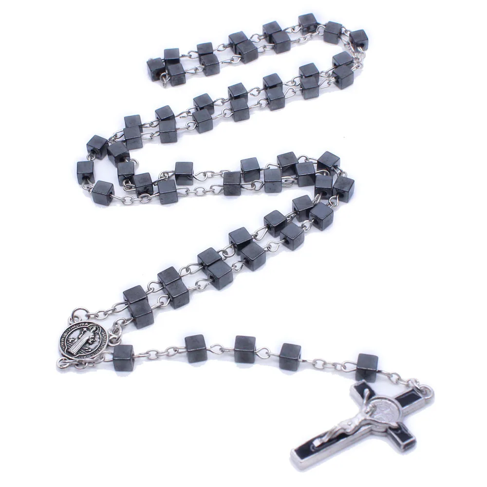 Wholesale Catholic Rosary Necklace Square Cross Necklace Religious Jewelry Rosary Necklace for Men Women