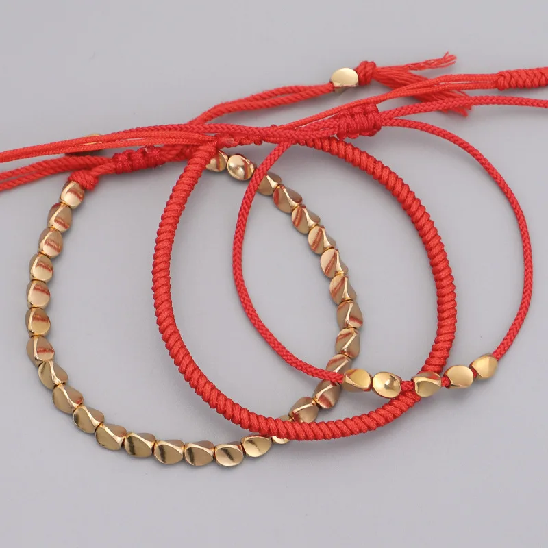 Wholesale Charm Copper Beads Handmade Braided Red String Cord Adjustable Knot Lucky Tibetan Buddhist Bracelet Jewelry For Women