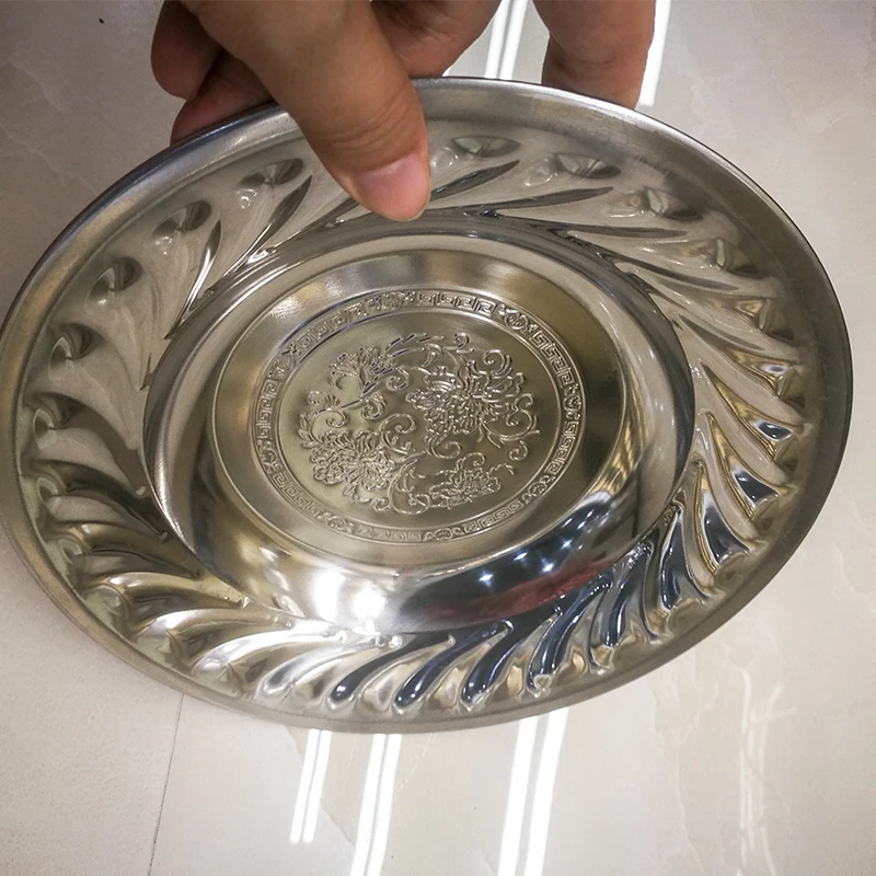 Stainless Steel Plate Tray Round Plate Pearl Cherry Tray For Fruits and Vegetables
