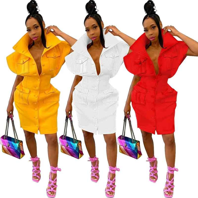 
New product ideas 2021 summer dress multi-pocket buttons for clothes stylish sexy dress 