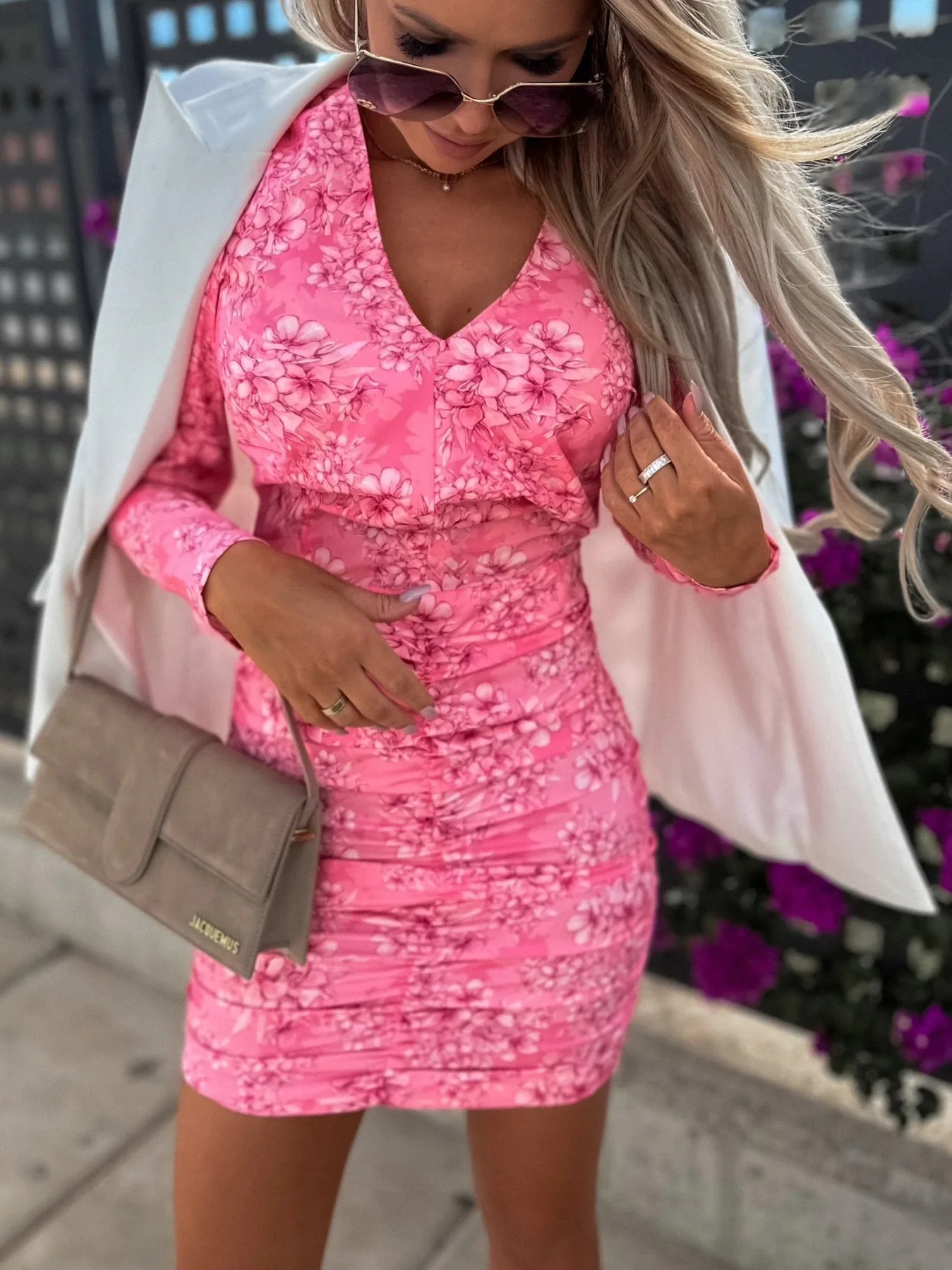 PRETTY STEPS New Design Women Floral Print Elegant Office Dress Long Sleeve Spring Summer Draped Sexy Mini Dresses