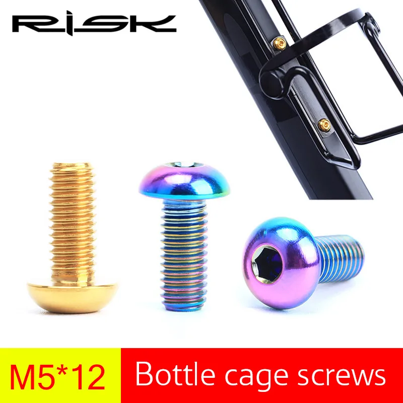 2pc Risk Titanium Bike Water Bottle Holder Bolts M5*12mm Bicycle Bottle Cage Screws Ultralight MTB Cycling Bottle Holder Bolts