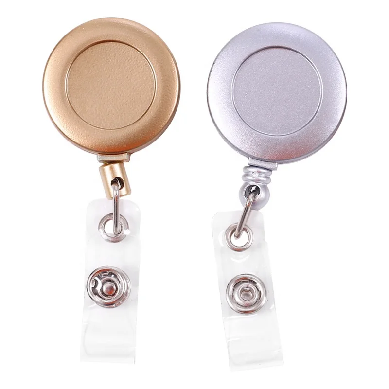 Custom Metal Like Spray Paint Plastic Retractable Badge Glitter Blank Medical Student Round Shaped Yoyo ID Card Holder Clip