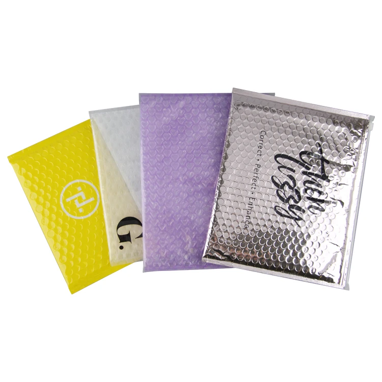 Custom logo silver black white pink purple cosmetic zipper shipping packaging poly bubble mailer padded envelopes bag