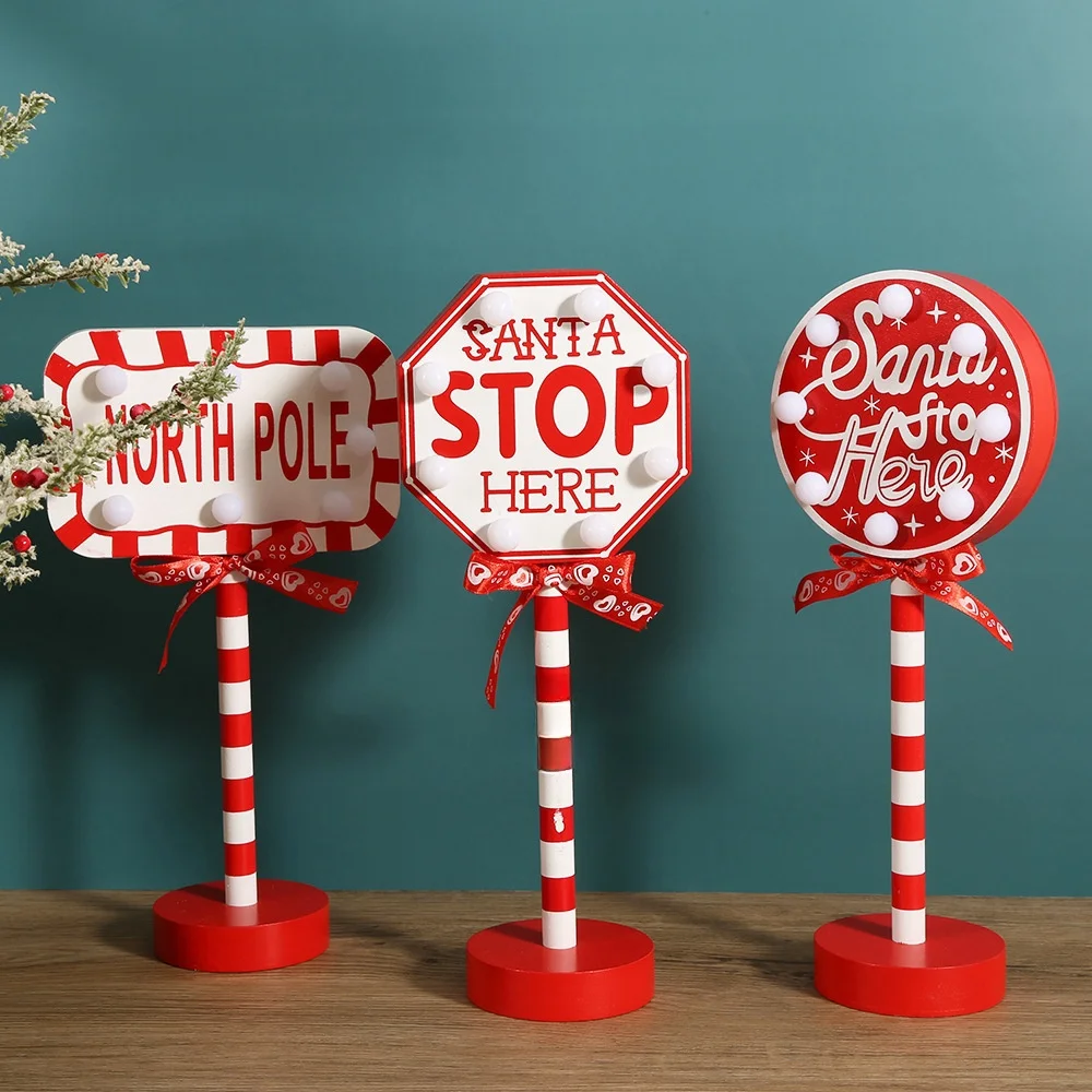 Santa Stop Here Sign Battery Operated Desktop Led Christmas Decorative Light for Xmas Ornaments