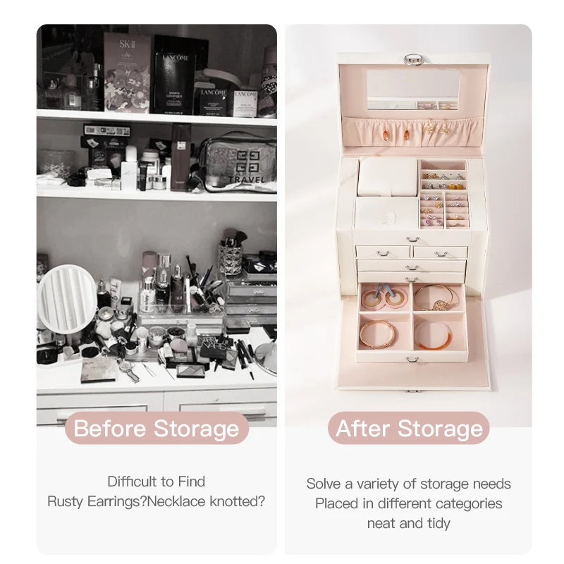 2022 Роскошная большая шкатулка для ювелирных изделий с логотипом на заказ, большой органайзер для ювелирных изделий из искусственной кожи, кольца, серьги, ожерелье, Подарочный чехол для свадьбы