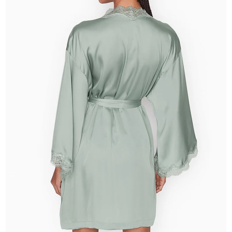 Solid color  Satin Silk Pajamas Women Sleepwear two sets Silk robe  For Ladies