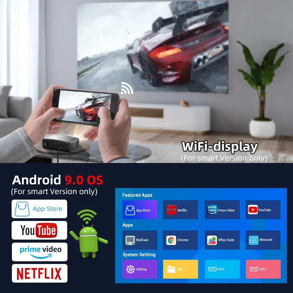 BYINTEK Newest K25 7000 Lumens 1920* 1080p 4K Android Smart Phone Wifi LED video Projector Home Theater Education Meeting