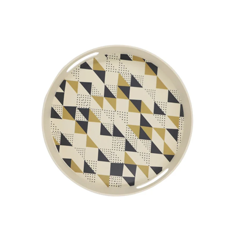 Food Serving Tray with Handle Fancy Non Slip Food Melamine Plastic Wholesale Custom Premium Round Shape