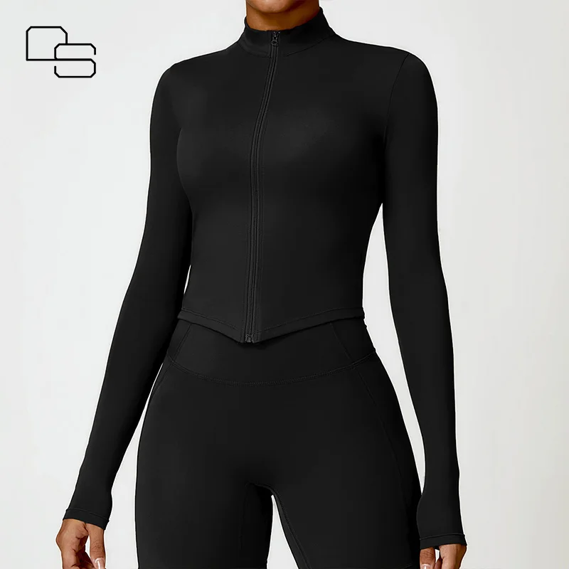 DS Winter Long Sleeves Stand Collar Zipper Yoga Wear Workout Sportswear Gym Fitness Tops