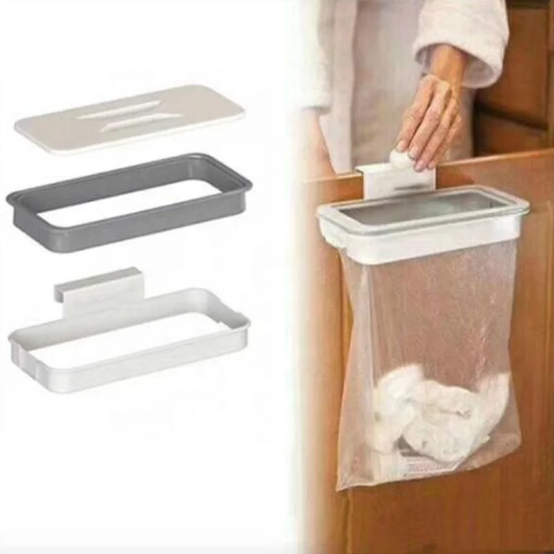 Portable Cupboard Door Back Hanging Trash Rack Storage Kitchen Garbage Rubbish Bag Can Holder Hanging Kitchen Cabinet Trash Rack