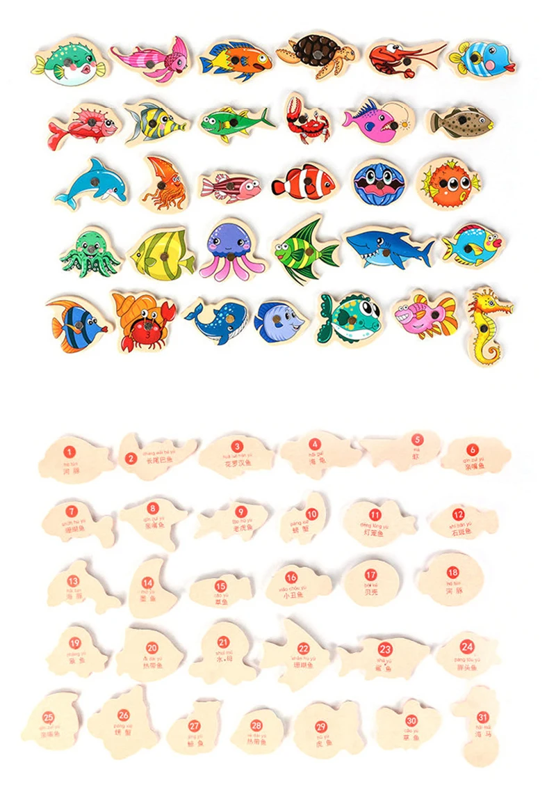 Huamj 51 шт Многофункциональный Монтессори детский сад взаимодействие в виде геометрических фигур сенсорные познавательные матч деревянные игрушки для рыбалки