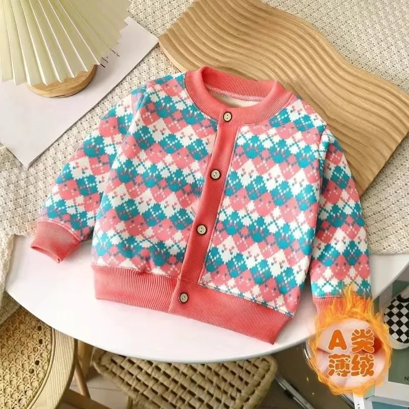 New baby clothes versatile knitted sweater jacket for girls warm cardigan thick outer sweater