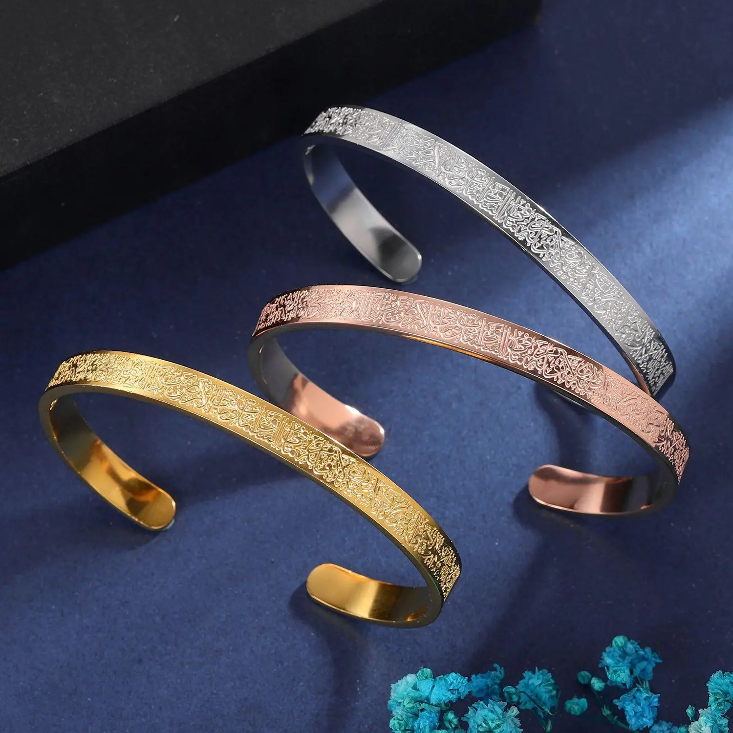fashion jewelry bracelets bangles  Engraved Stainless Steel Gold Plated Bracelets For Men Women Arabian Style Gifts femme