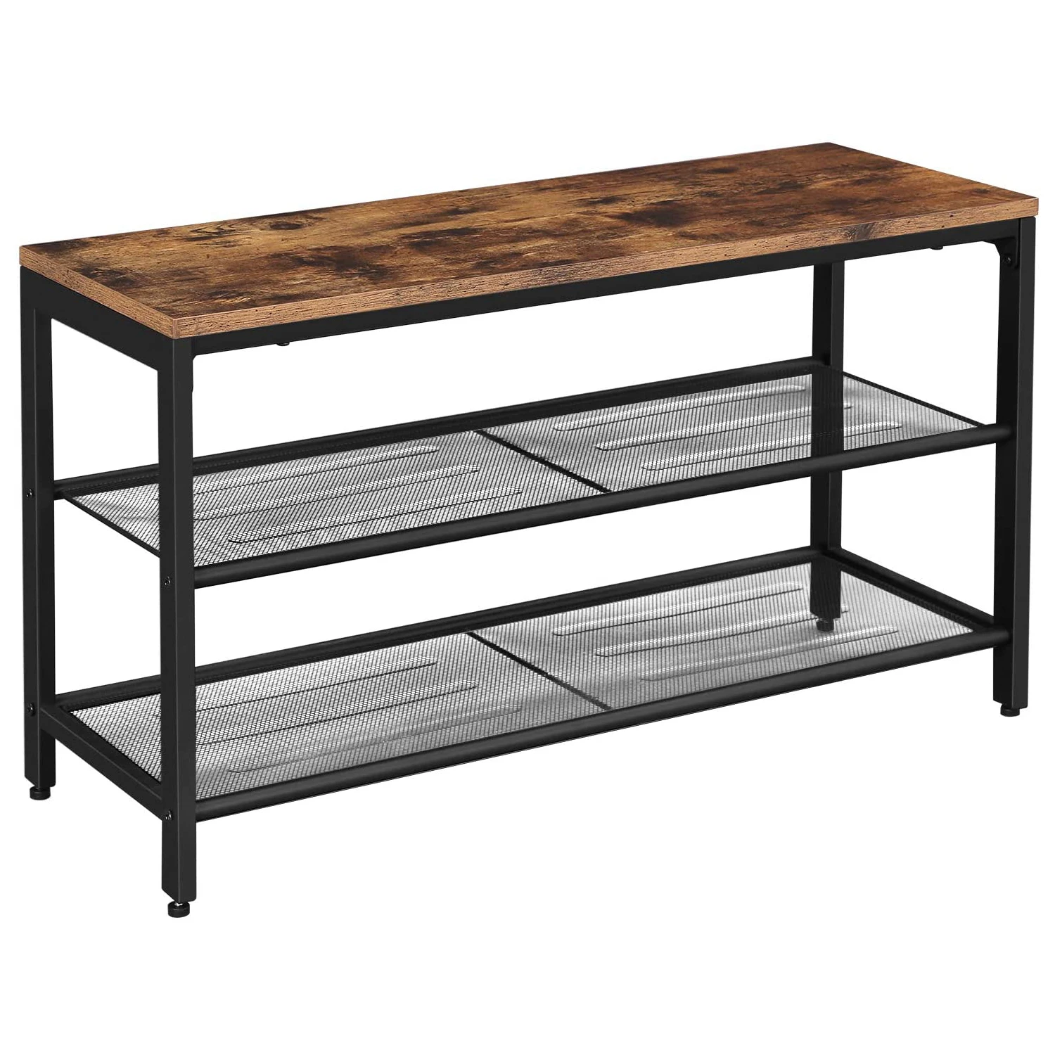 Металлическая промышленная коричневая скамейка для обуви VASAGLE, стойка для обуви с 2 сетчатыми полками, органайзер для хранения обуви для прихожей