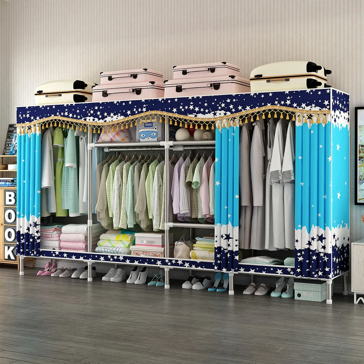 300CM Huge Size Home storage cloth racks organization holders Fabric Wardrobe